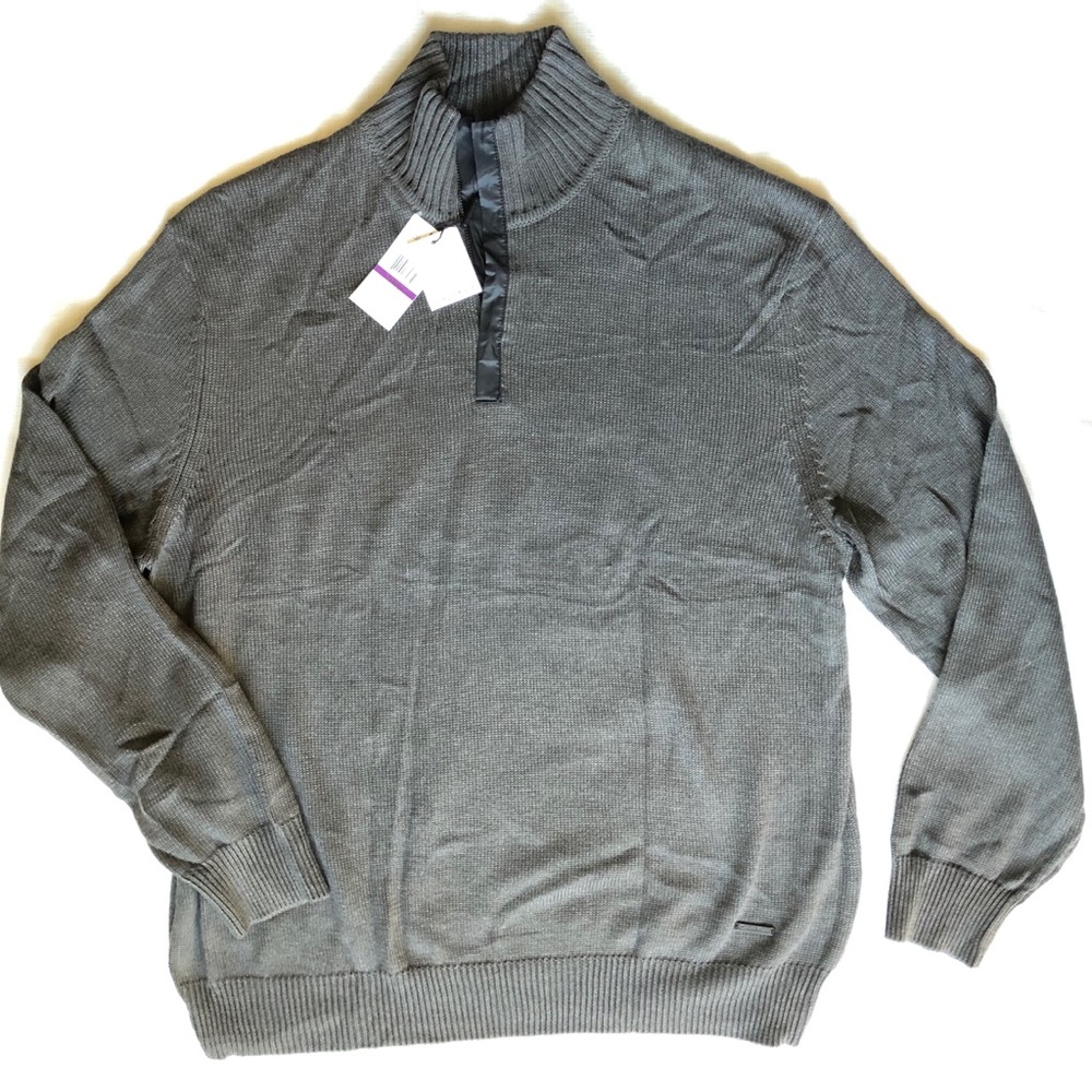 🆕 Calvin Klein Gray Half-Zip knit Sweater 2xl XXL [B1]